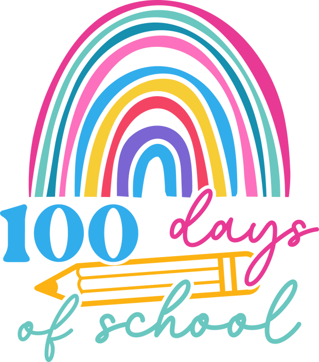 !00 Days of School With Rainbow and Pencil DTF (direct-to-film) Transfer