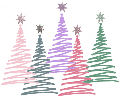 Pink, Green, Purple Christmas Trees Direct to Film DTF Transfer - Twisted Image Transfers