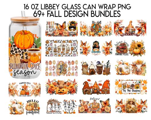 Fall Breeze Crunchy Leaves Pumpkin Please 16oz UV DTF Libby Cup Wrap