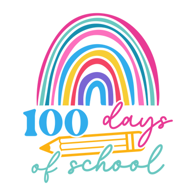 100 Days of School Colorful Font & Rainbow DTF (direct-to-film) Transfer