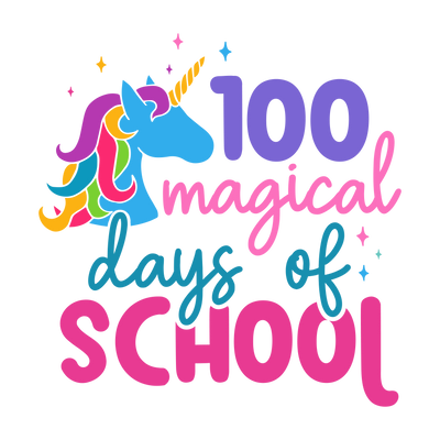 100 Days of School Magical Unicorn DTF (direct-to-film) Transfer