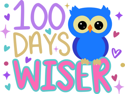 100 Days of School Owl Wiser DTF (direct-to-film) Transfer