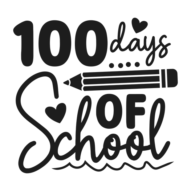 100 Days of School Pencil & Heart DTF (direct-to-film) Transfer