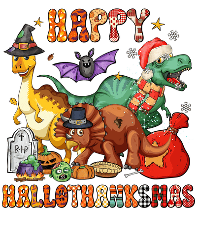 Happy HalloThanksMas Dinosaur Direct to Film DTF Transfer Direct to Film DTF Transfer - Twisted Image Transfers