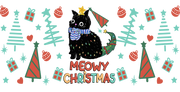 124-Meowy Christmas Cat Black Christmas Tree-animal Christmas-Cartoon Christmas-Christmas Tree-Snowman Christmas 16oz UV DTF Libby Cup Wrap