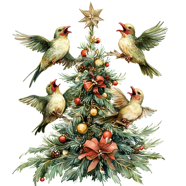 12 Days of Christmas Calling Birds on Tree DTF (direct-to-film) Transfer