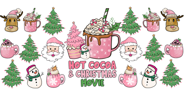 15-Hot Cocoa & Christmas Movies- Pink Christmas Vibes-Retro Christmas 16oz UV DTF Libby Cup Wrap