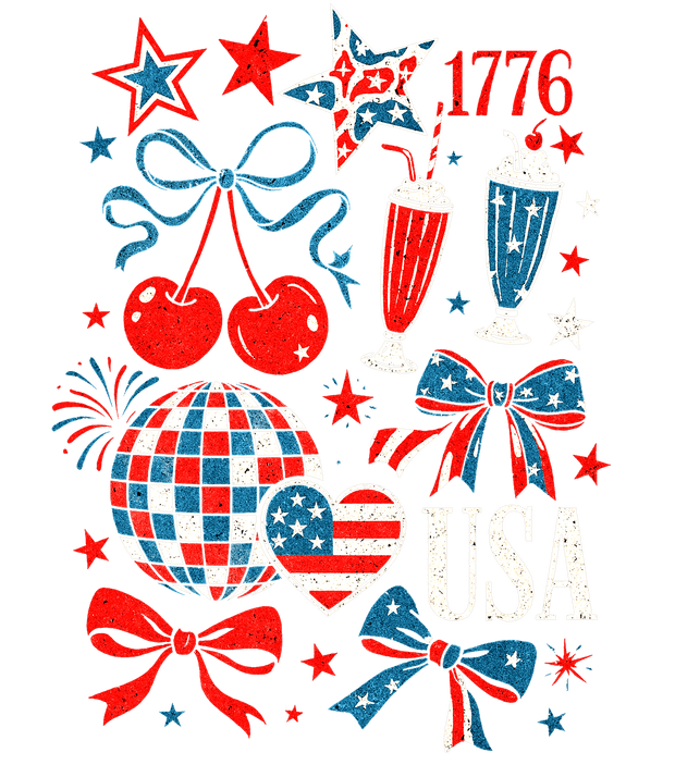 1776 July 4th Cherries & Bows DTF (direct-to-film) Transfer