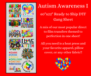 Autism Awareness 1 60"x22" DTF Ready to Ship Gang Sheet