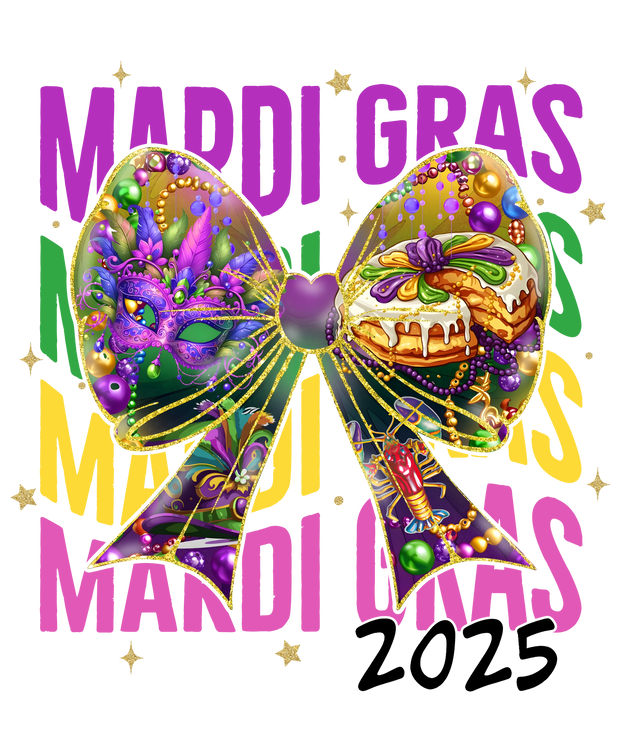 2025 Stacked Mardi Gras Bow & Beads DTF (direct-to-film) Transfer