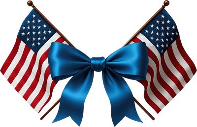 2 Flags and Large Blue Bow DTF (direct-to-film) Transfer