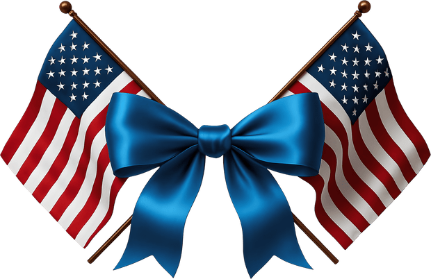 2 Flags and Large Blue Bow DTF (direct-to-film) Transfer