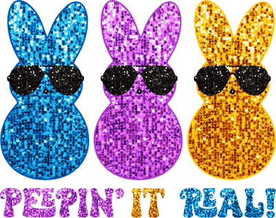 3 Cool Easter Bunnies in Faux Glitter DTF (direct-to-film) Transfer - Twisted Image Transfers