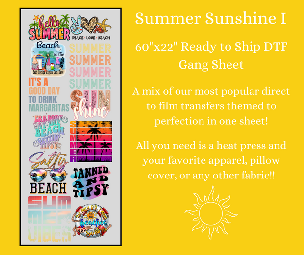 Summer Sunshine 60x22" DTF Ready to Ship Gang Sheet