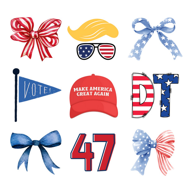 47 DT Vote Bows Wig DTF (direct-to-film) Transfer