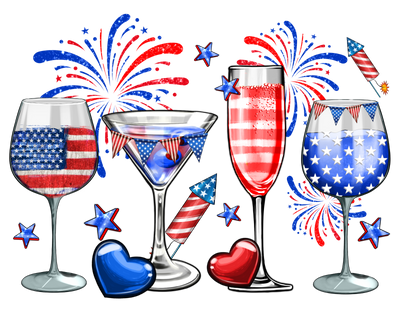 4th Of July Wine Glasses Neon DTF (direct to film) Transfer