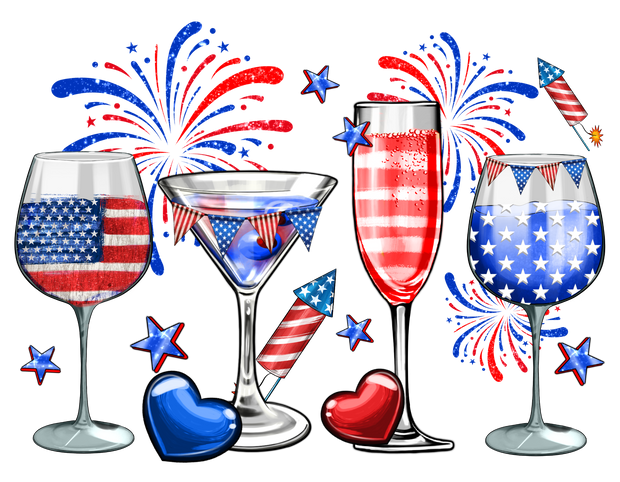 4th Of July Wine Glasses Neon DTF (direct to film) Transfer