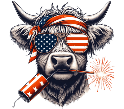 4th of July Cow Biting Firework DTF (direct-to-film) Transfer