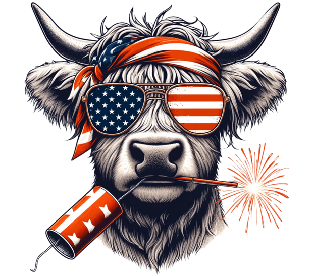 4th of July Cow Biting Firework DTF (direct-to-film) Transfer