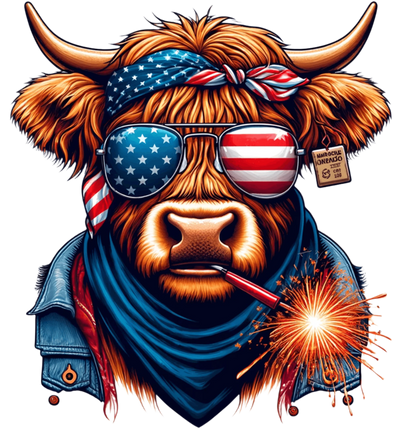 4th of July Cow in Jean Jacket DTF (direct-to-film) Transfer