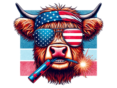 4th of July Cow in Shades DTF (direct-to-film) Transfer