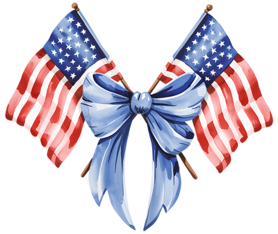 4th of July Flags Waving with Blue Bow DTF (direct-to-film) Transfer