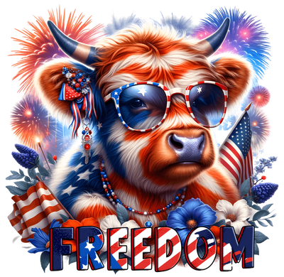 4th of July Freedom Cow DTF (direct-to-film) Transfer