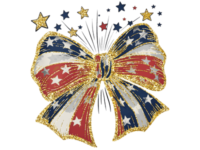 4th of July Gold Trimmed Bow DTF (direct-to-film) Transfer