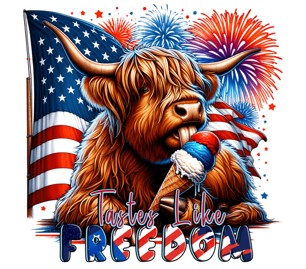 4th of July Highland Cow & Ice Cream DTF (direct-to-film) Transfer