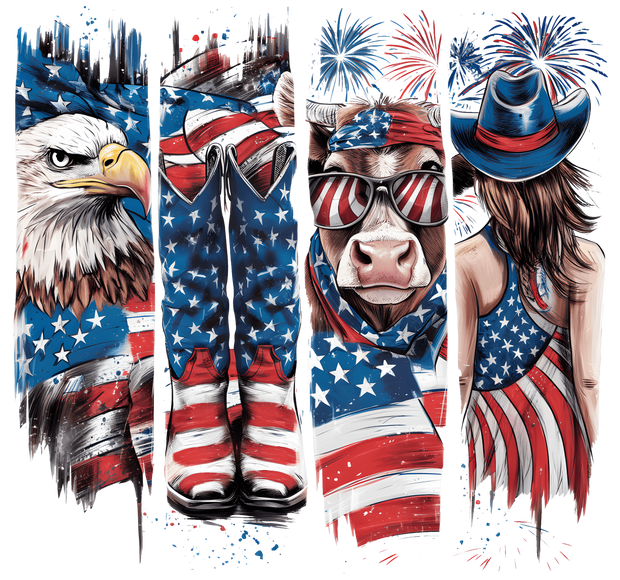4th of July Paint Strokes Eagle Girl & Flag DTF (direct-to-film) Transfer