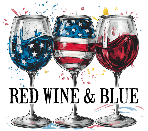 4th of July Red Wine & Blue DTF (direct-to-film) Transfer