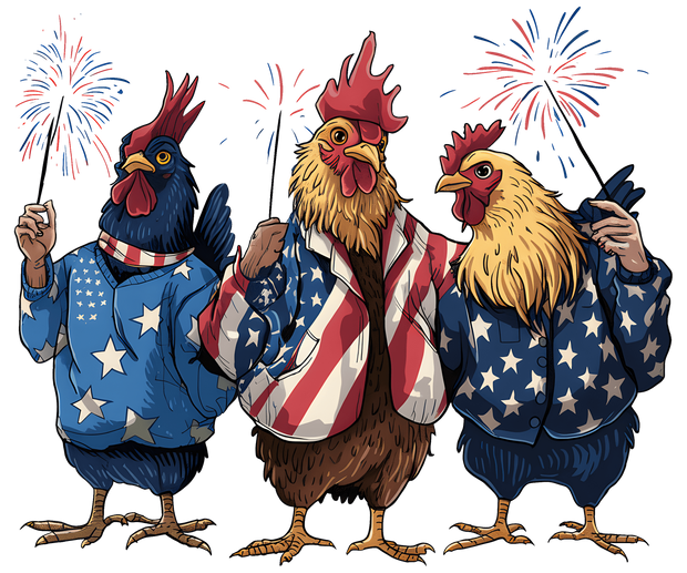 4th of July Roosters in Jackets DTF (direct-to-film) Transfer