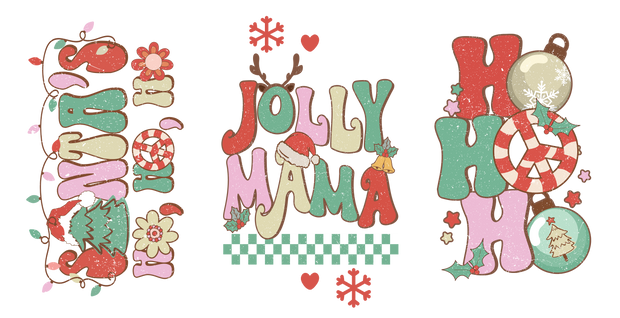 50-Jolly Mama Christmas-Christmas Retro-Santa Christmas Vibes 16oz glass wrap UV DTF Libby Cup Wrap