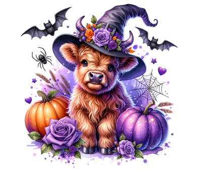 Halloween Highland Cow Witch DTF (direct-to-film) Transfer