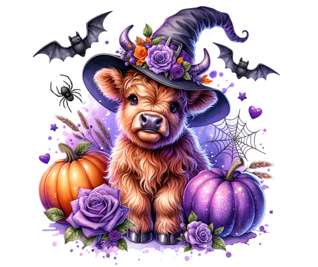 Halloween Highland Cow Witch DTF (direct-to-film) Transfer