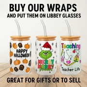 Ghosts with Pink and Purple Pumpkins 16oz UV DTF Libbey Glass Wrap