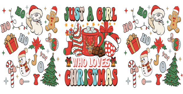 55-Just A Girl Who Loves Christmas-Christmas Retro 16oz glass wrap UV DTF Libby Cup Wrap