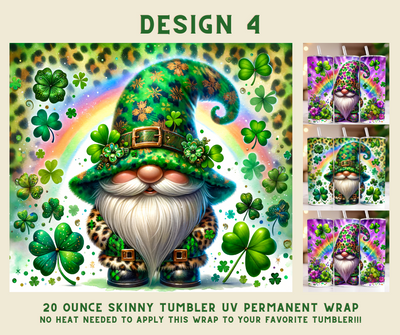 St. Patrick's Day Gnomes 20 oz. Skinny Tumbler UV DTF Wrap Design 4