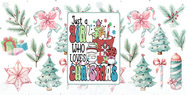 78-Just a Girl who Loves Christmas Retro-Christmas Vibes 16oz glass wrap UV DTF Libby Cup Wrap