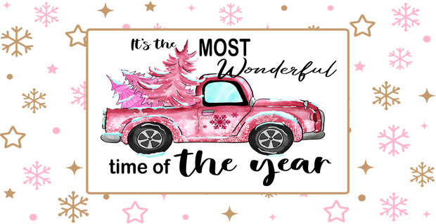 82-It's the Most Wonderful Time of the Year Christmas-Christmas Truck 16oz glass wrap UV DTF Libby Cup Wrap