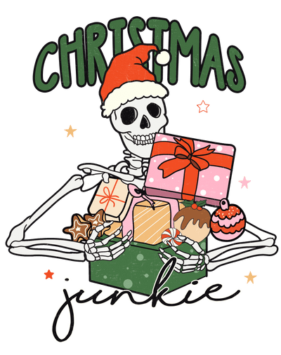 Christmas Junkie Skeleton Direct to Film DTF Transfer - Twisted Image Transfers