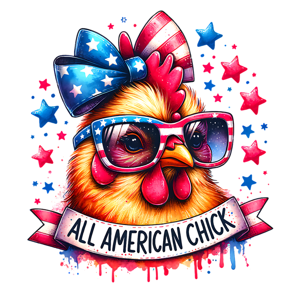 ALL AMERICAN CHICK WATERCOLOR  DTF (direct-to-film) Transfer