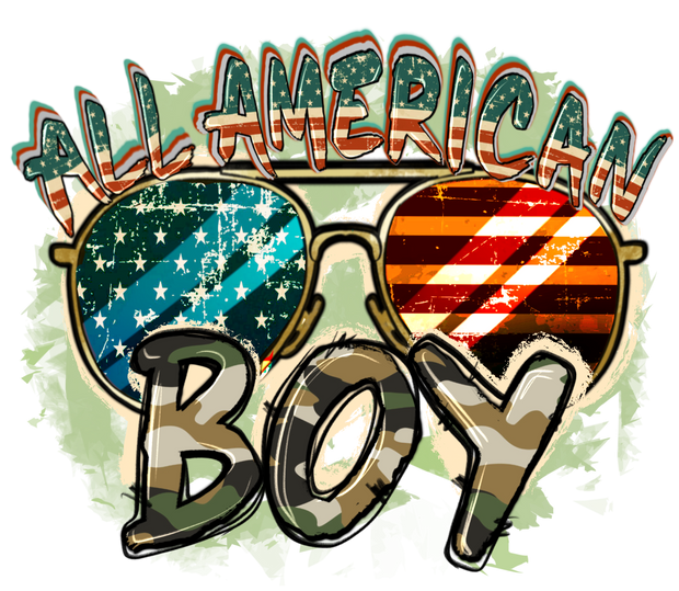 All American Boy With Stars and Stripes and Cami DTF (direct-to-film) Transfer