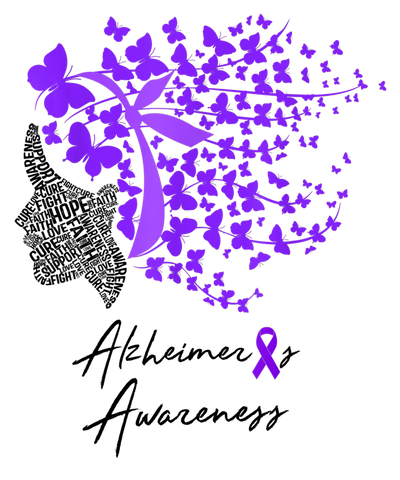 Alzheimer's Awareness Purple Butterflies Black Font DTF (direct to film) Transfer