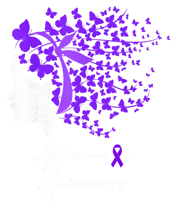 Alzheimer's Awareness Purple Butterflies White Font DTF (direct to film) Transfer