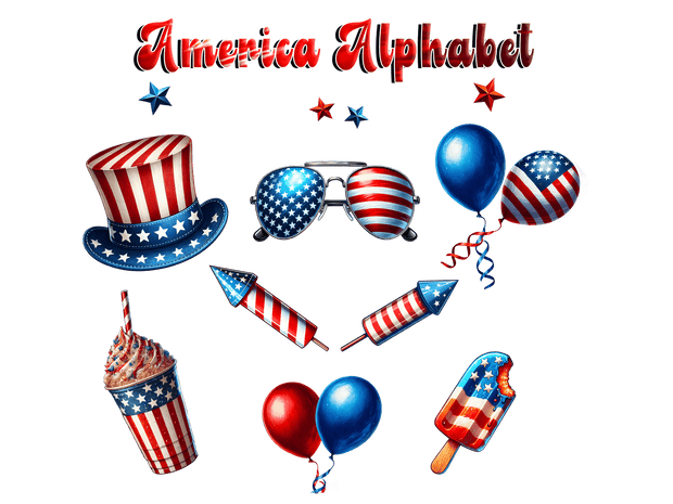 America Alphabet 4th of July Theme DTF (direct-to-film) Transfer