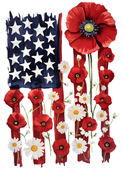 America Boho Floral Flag DTF (direct-to-film) Transfer