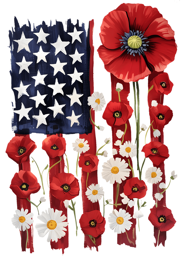 America Boho Floral Flag DTF (direct-to-film) Transfer