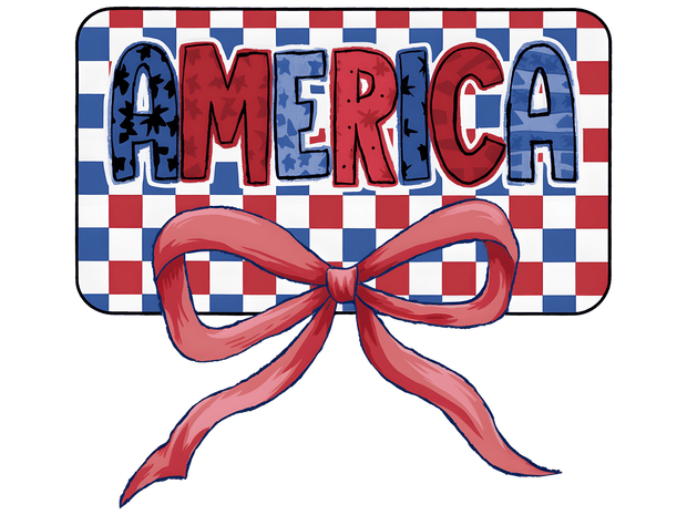 America Checkered Box & Red Bow DTF (direct-to-film) Transfer