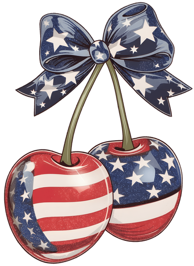 America Cherries Starred Bow DTF (direct-to-film) Transfer